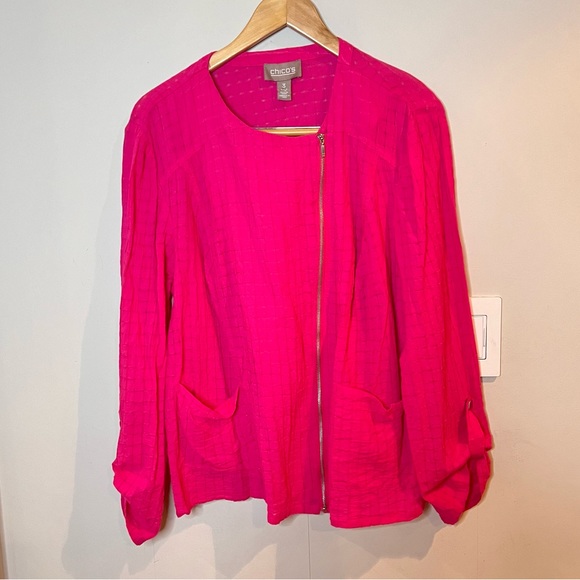 VINTAGE | Chicos hot pink lightweight textured blazer jacket - Picture 2 of 10